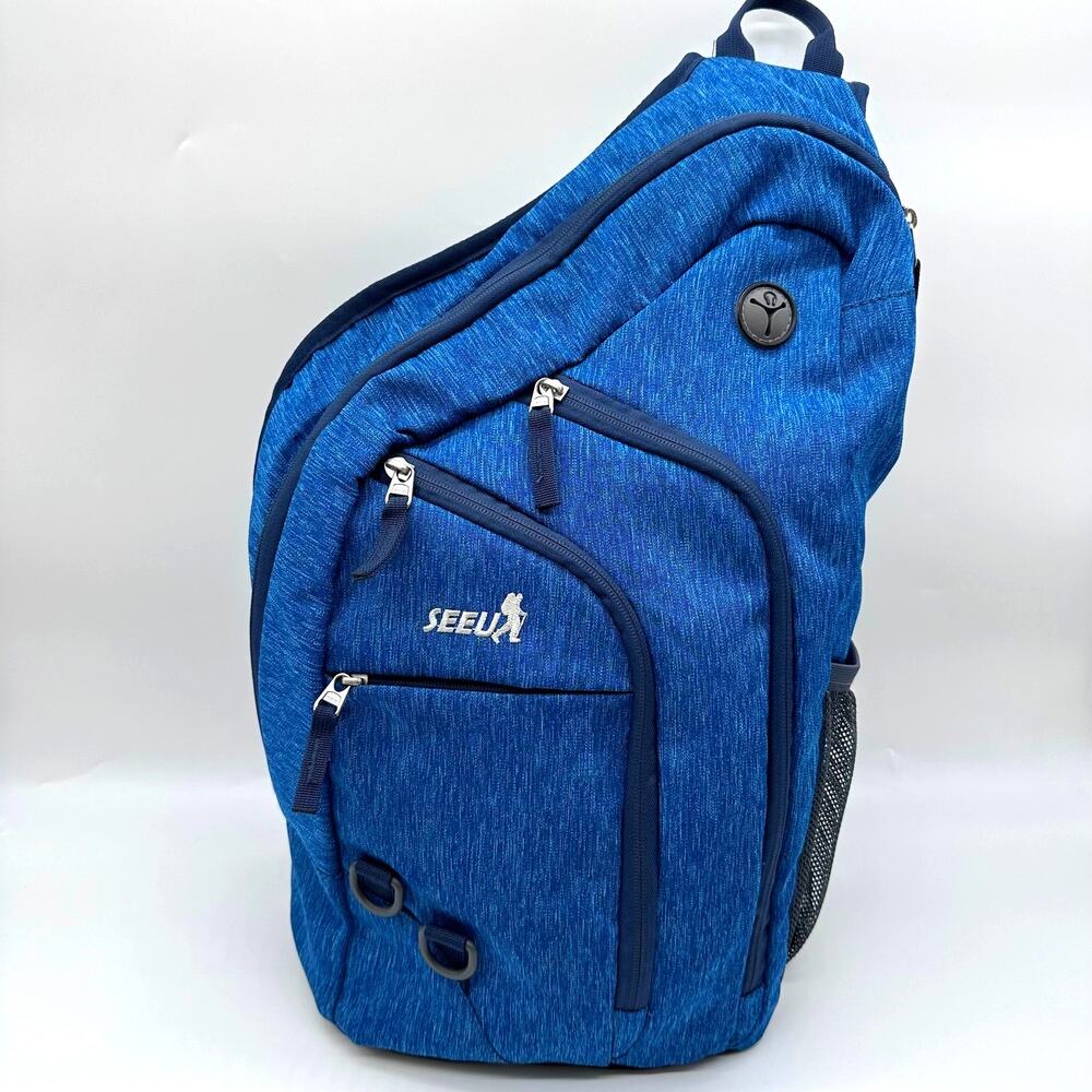 SEEU Oversized Sling Backpack Crossbody Bag Multi Function 14" LapTop Pocket Blu